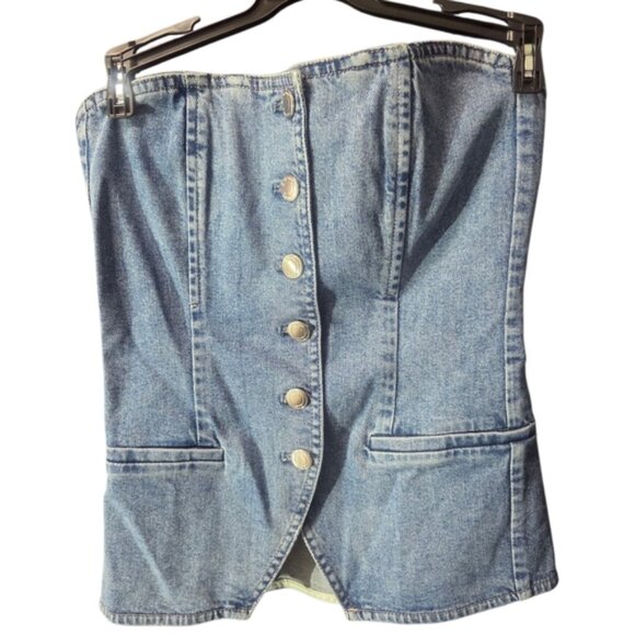 Chic DL1961 Denim Strapless Button-Up Top - Picture 1 of 8